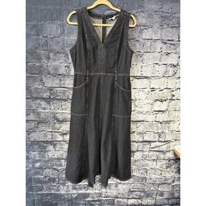 Sundance Dress Womens 12 Denim‎ Sleeveless V Neck Midi Pockets Belted A-Line